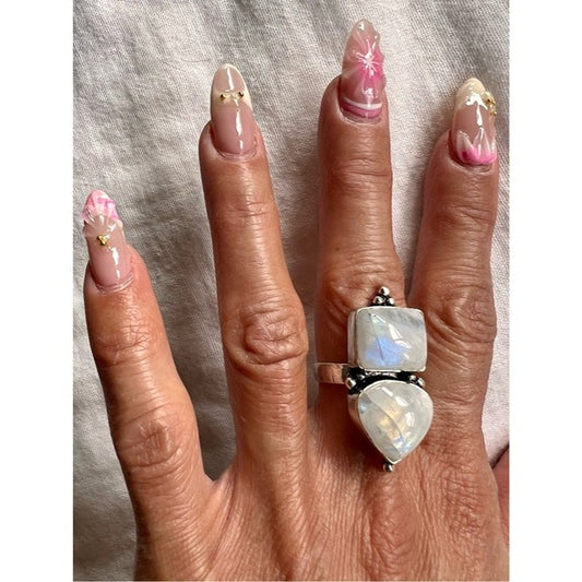 925 Ethereal Double Rainbow Flash Moonstone Ring 7