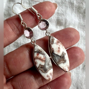925 Crazy Lace Agate + Morganite Earrings