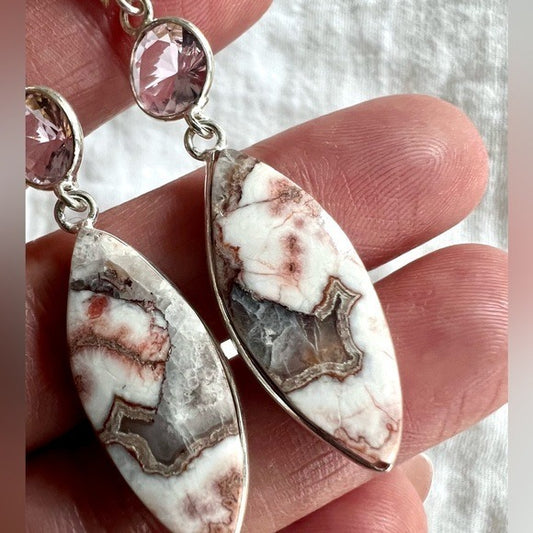 925 Crazy Lace Agate + Morganite Earrings