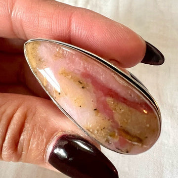 925 Peruvian Pink Opal Long Teardrop Ring 9