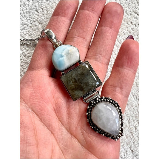 925 Inner Wisdom Larimar, Labradorite + Moonstone Pendant Necklace