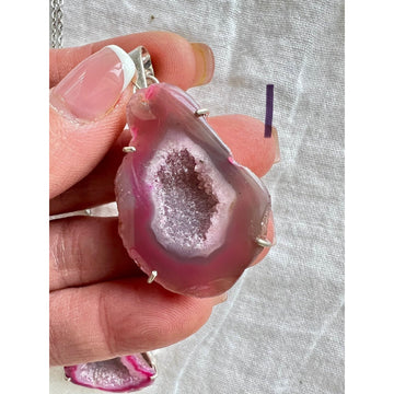 925 You Choose! Micro Quartz Crystal Pink Geode Necklace Pendant