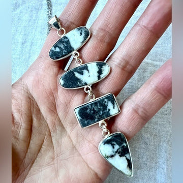 925 Long Cleavage White Buffalo Turquoise Pendant Necklace