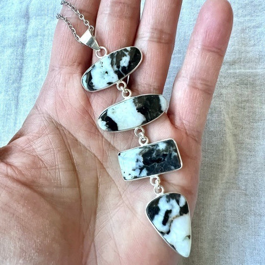 925 Long Cleavage White Buffalo Turquoise Pendant Necklace