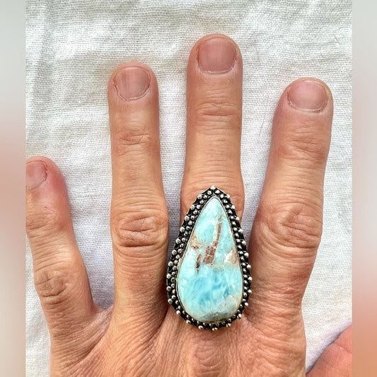 925 *flaw* Chunky Caribbean Larimar Ring 10.5