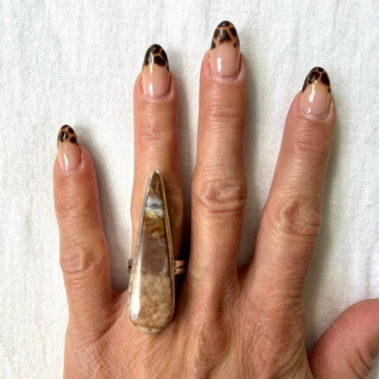925 Long Elegant Jasper + Agate Ring 6.25