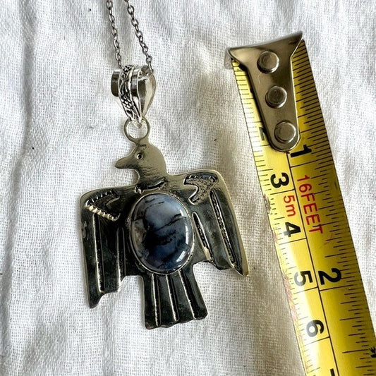 925 Dendritic Agate THUNDERBIRD Eagle Necklace Pendant