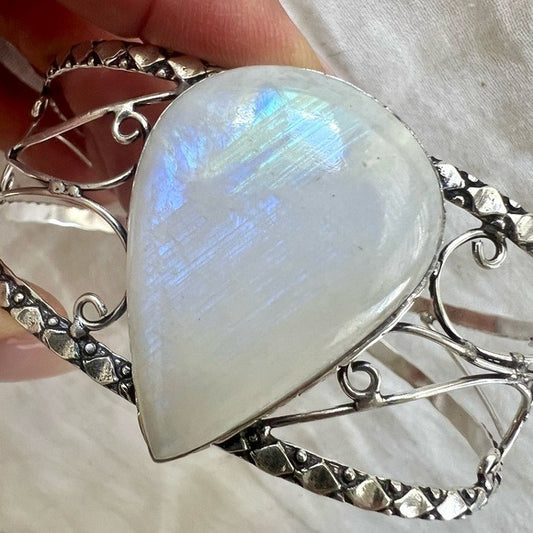 925 Etheric Rainbow Moonstone Cuff Bracelet