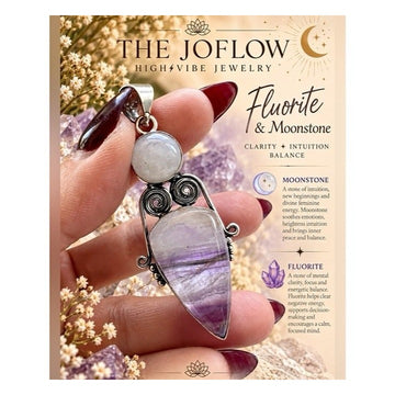 925 Intuition Banded Fluorite + Moonstone Crown Chakra Pendant Necklace