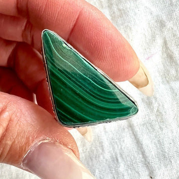 925 Malachite Geometric Ring w/ Stamped Band. 10.75