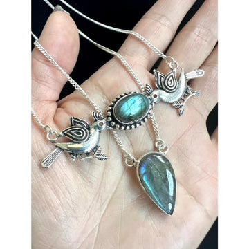 925 Twilight Lovebirds Flash Labradorite Necklace