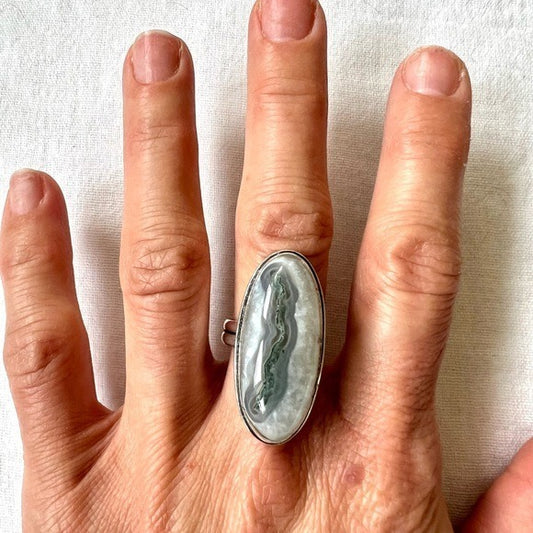 925 Earthline Moss Agate Dendrite Ring 7.25