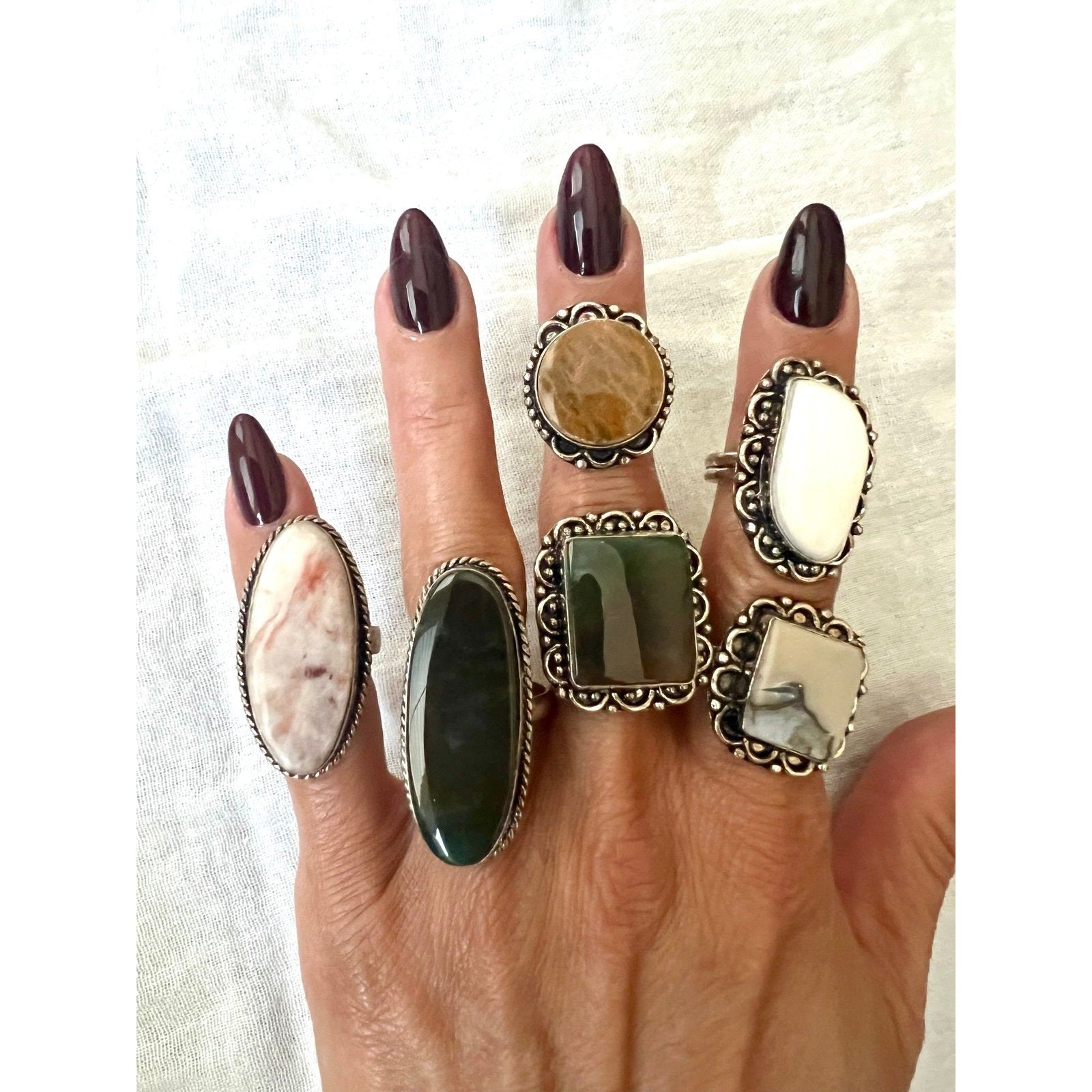 925 HUGE LOT Of Agate Rings to Choose From! 7, 7.5, 8, 8.5, 9