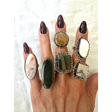 925 HUGE LOT Of Agate Rings to Choose From! 7, 7.5, 8, 8.5, 9