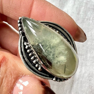 925 Moss Prehnite Heart Chakra Ring 7.75 8
