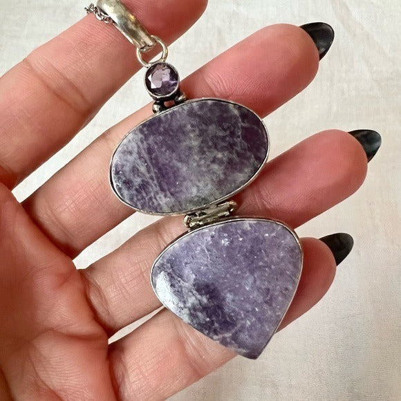 925 Double Galaxy Lepidolite Pendant Necklace