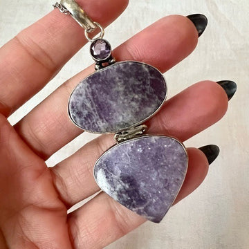 925 Double Galaxy Lepidolite Pendant Necklace