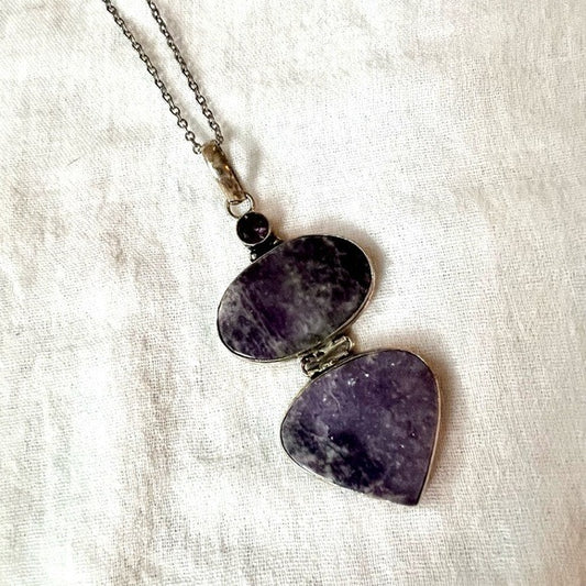 925 Double Galaxy Lepidolite Pendant Necklace