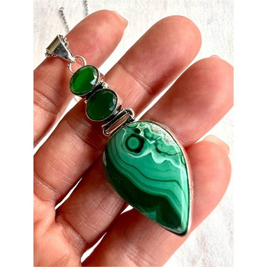 925 Heart Activation Lace Malachite Portal Pendant Necklace