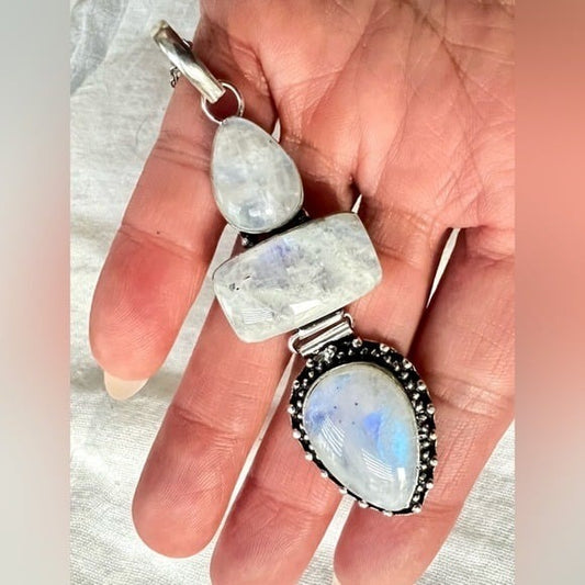 925 Triple Rainbow Flash Moonstone Pendant
