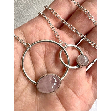 925 Mother Child Rose Quartz LOVE Orbit Pendant Necklace