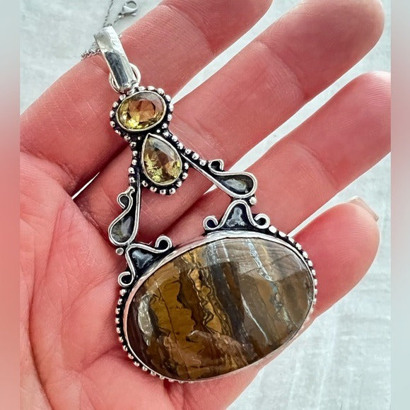 925  Solar Power Chakra Tigers Eye Pendant Necklace
