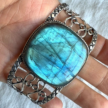 925 Aqua Blue FIRE Flash Labradorite Cuff Bracelet