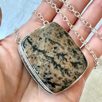 925 HUGE! Clarity Dendritic Jasper Pendant Necklace