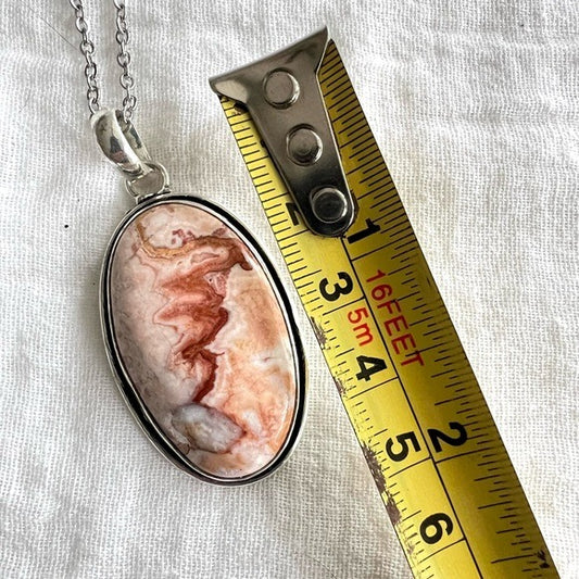 925 Crazy Lace Agate Cabachon Pendant Necklace