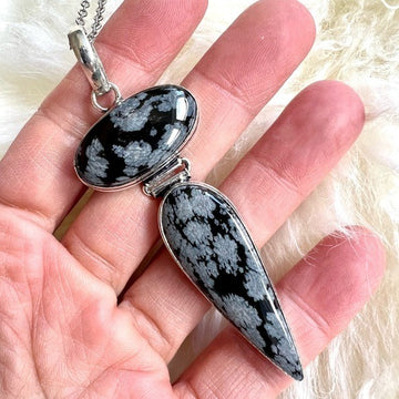 925 Dagger Snowflake Obsidian Pendant Necklace