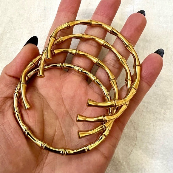 Vintage Bamboo Style Stainless Steel Gold Overlay Bracelets