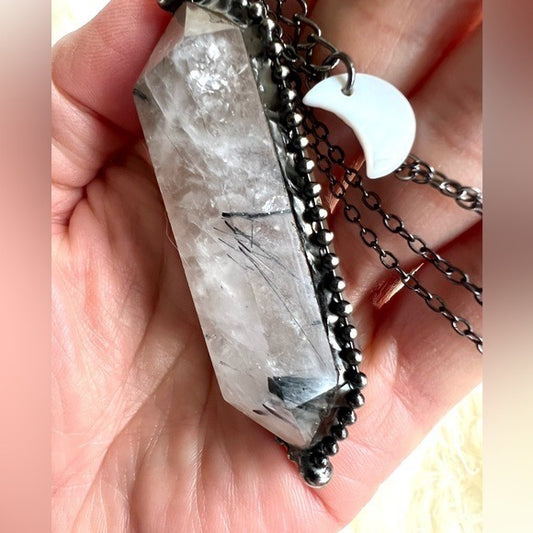 HUGE! DT Power Tourmalated Quartz Pendant Necklace