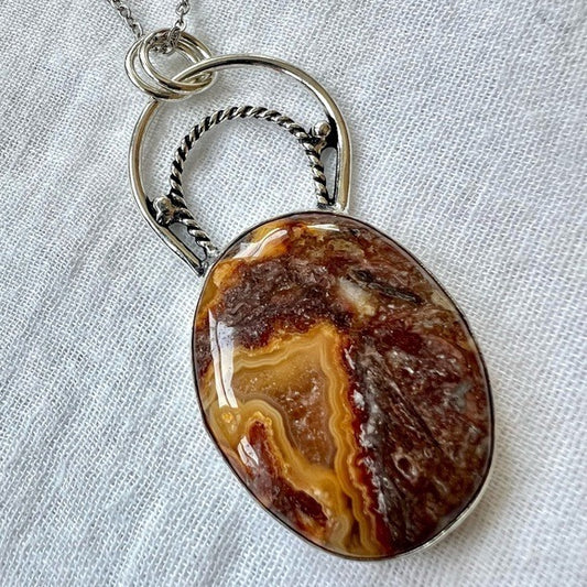 925 Crazy Lace Agate + Quartz Pendant Necklace