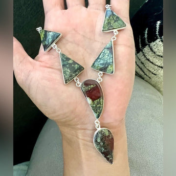 925 Dragons Blood Bloodstone Multi Stone Necklace
