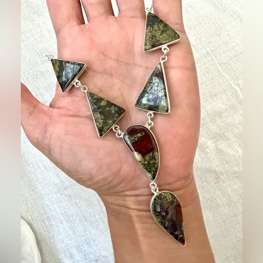 925 Dragons Blood Bloodstone Multi Stone Necklace