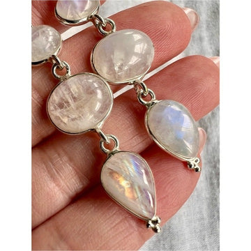 925 Lunar Vibes Rainbow Flash Moonstone long Earrings