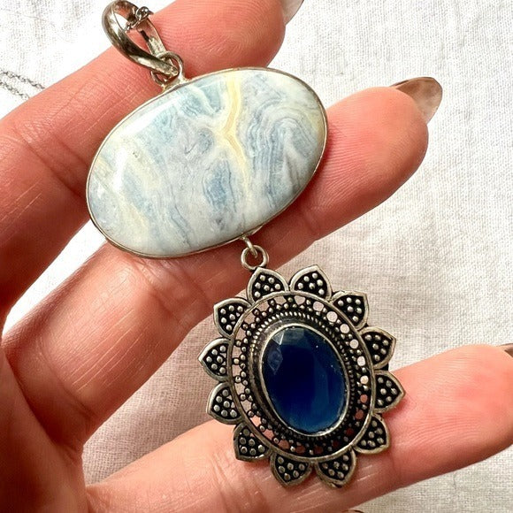 925 Angelic Blue Lace Agate Pendant Necklace