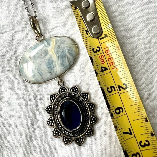 925 Angelic Blue Lace Agate Pendant Necklace