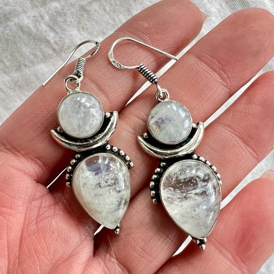925 Rainbow Flash Moonstone Angel Earrings
