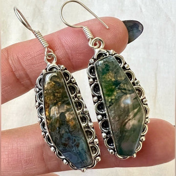 925 Earth Stone MOSS AGATE Earrings