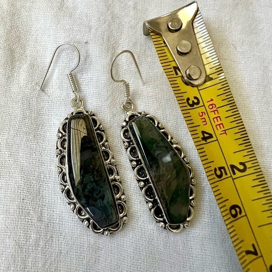 925 Earth Stone MOSS AGATE Earrings