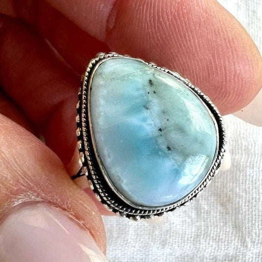 925 Calming Caribbean Larimar Teardrop Ring 8