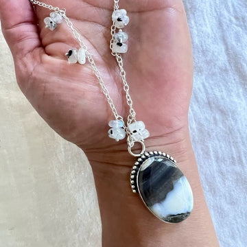 925 WOW! Owyhee Opal + Rainbow Flash Moonstone Necklace Pendant