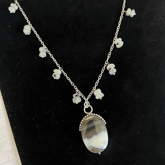 925 WOW! Owyhee Opal + Rainbow Flash Moonstone Necklace Pendant