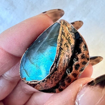 Aqua Dragons Eye Flash Labradorite Ring Sz 6, 7, 8