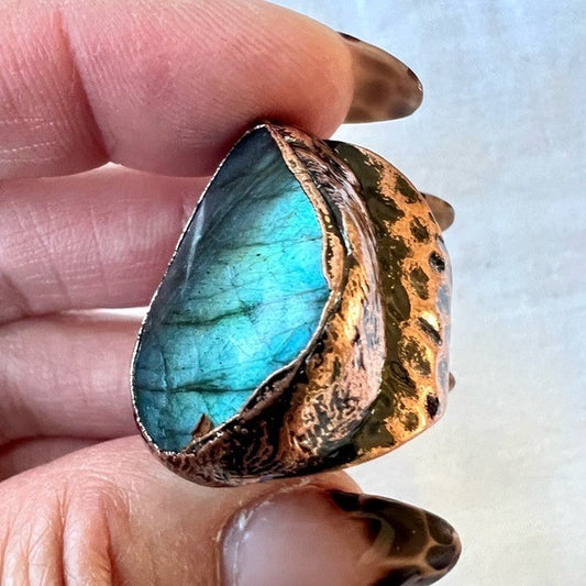 Aqua Dragons Eye Flash Labradorite Ring Sz 6, 7, 8