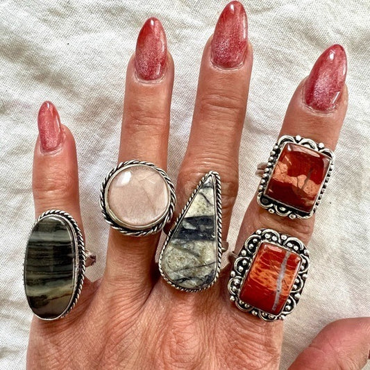 925 You CHOOSE! 2 Rings for $20! Agate & Jasper. All Rings Sz 8 8.25