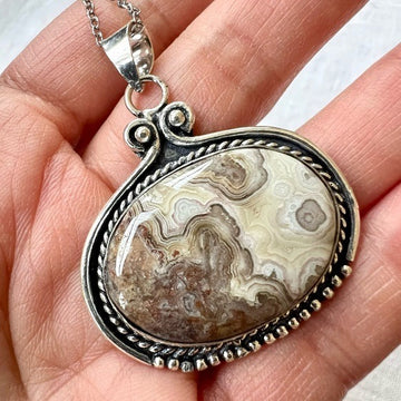 925 Playful Swirly Crazy Lace Agate Pendant Necklace