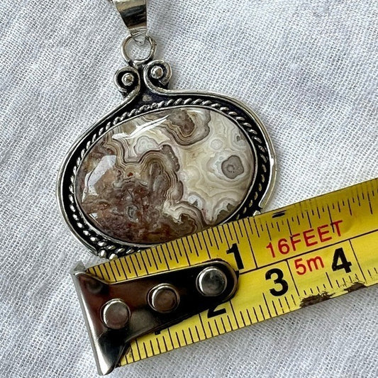 925 Playful Swirly Crazy Lace Agate Pendant Necklace