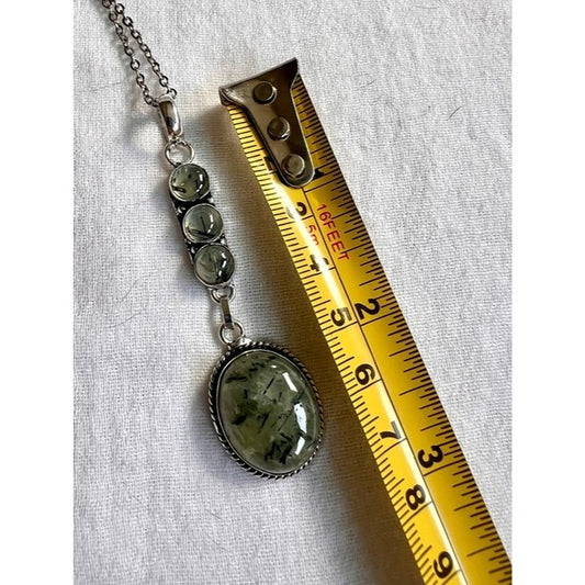925 OOAK Moss Prehnite Long Cleavage Pendant Necklace